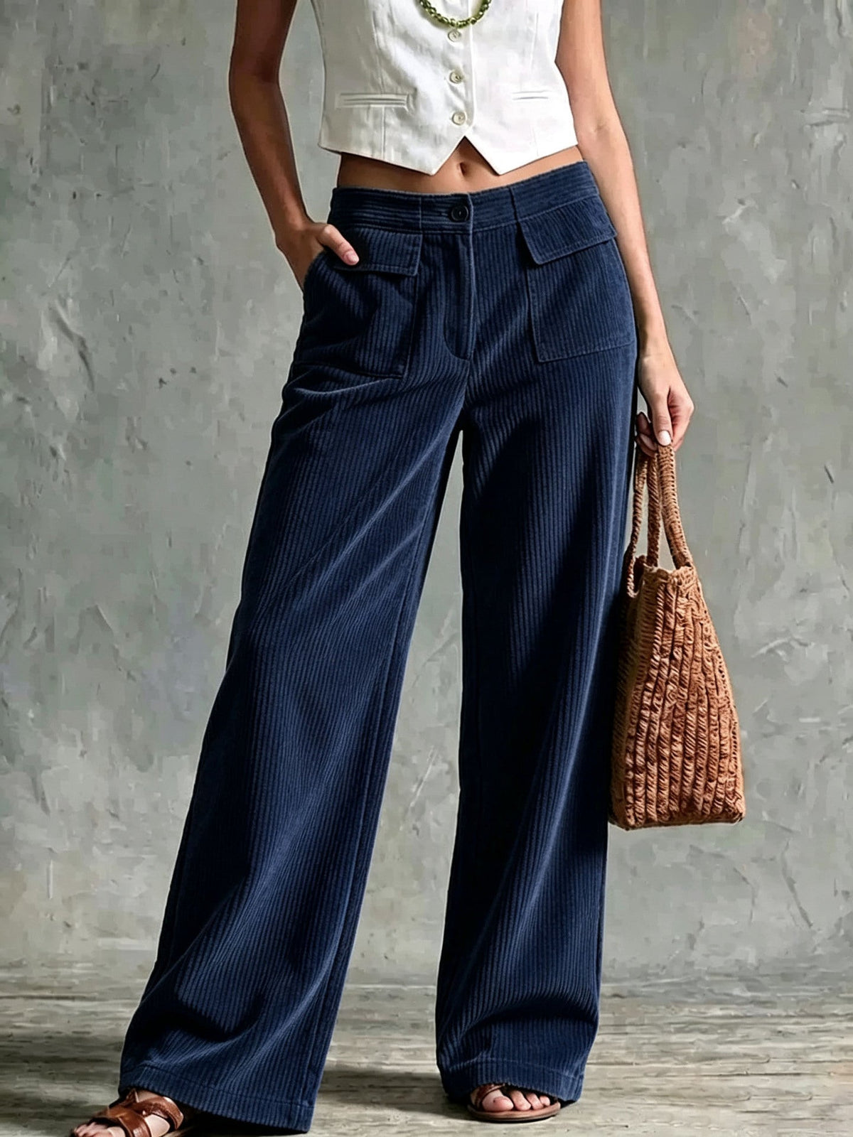 Ula | Wide Leg Corduroy Trousers with Patch Pockets