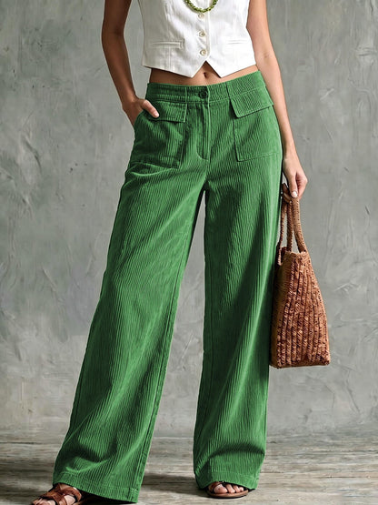 Ula | Wide Leg Corduroy Trousers with Patch Pockets