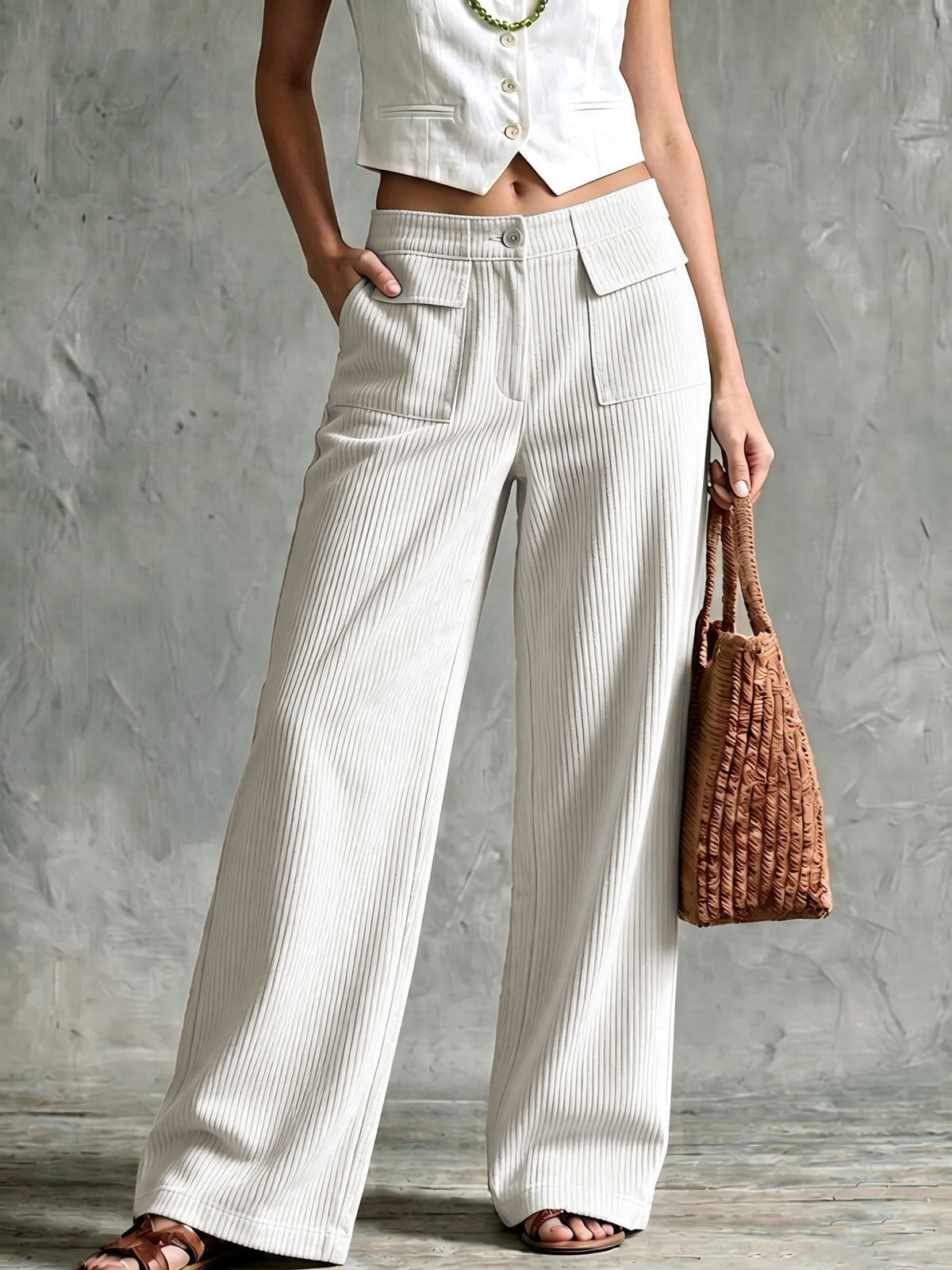 Ula | Wide Leg Corduroy Trousers with Patch Pockets