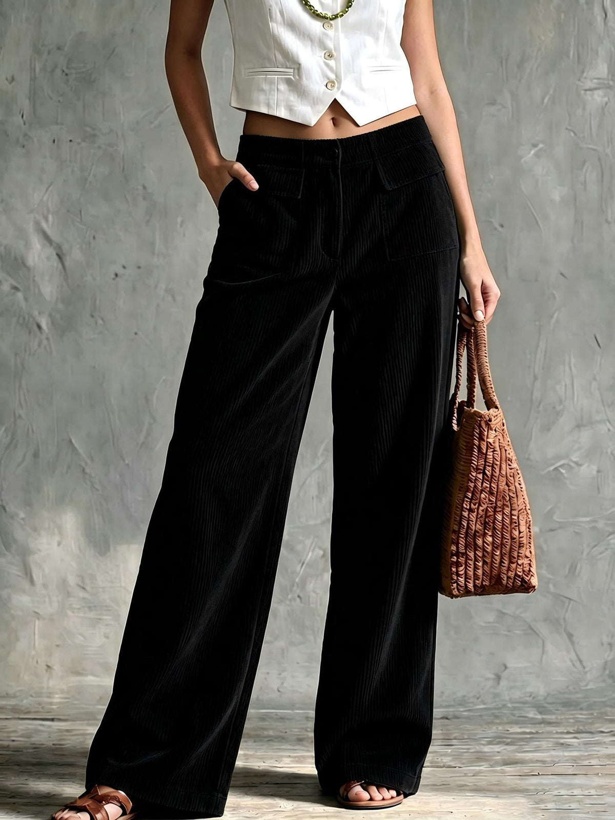 Ula | Wide Leg Corduroy Trousers with Patch Pockets