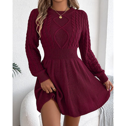 Evadne | Cable Knit Jumper Dress with Fitted Waist and Flared Skirt