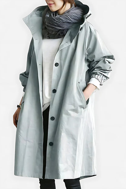 Tina | Hooded Oversized Longline Button Up Raincoat