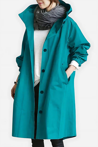 Tina | Hooded Oversized Longline Button Up Raincoat