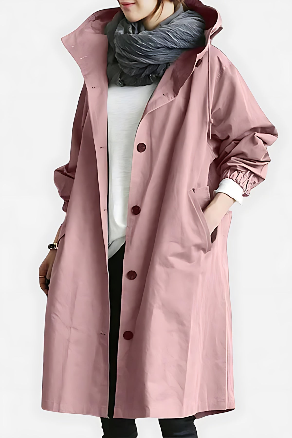 Tina | Hooded Oversized Longline Button Up Raincoat