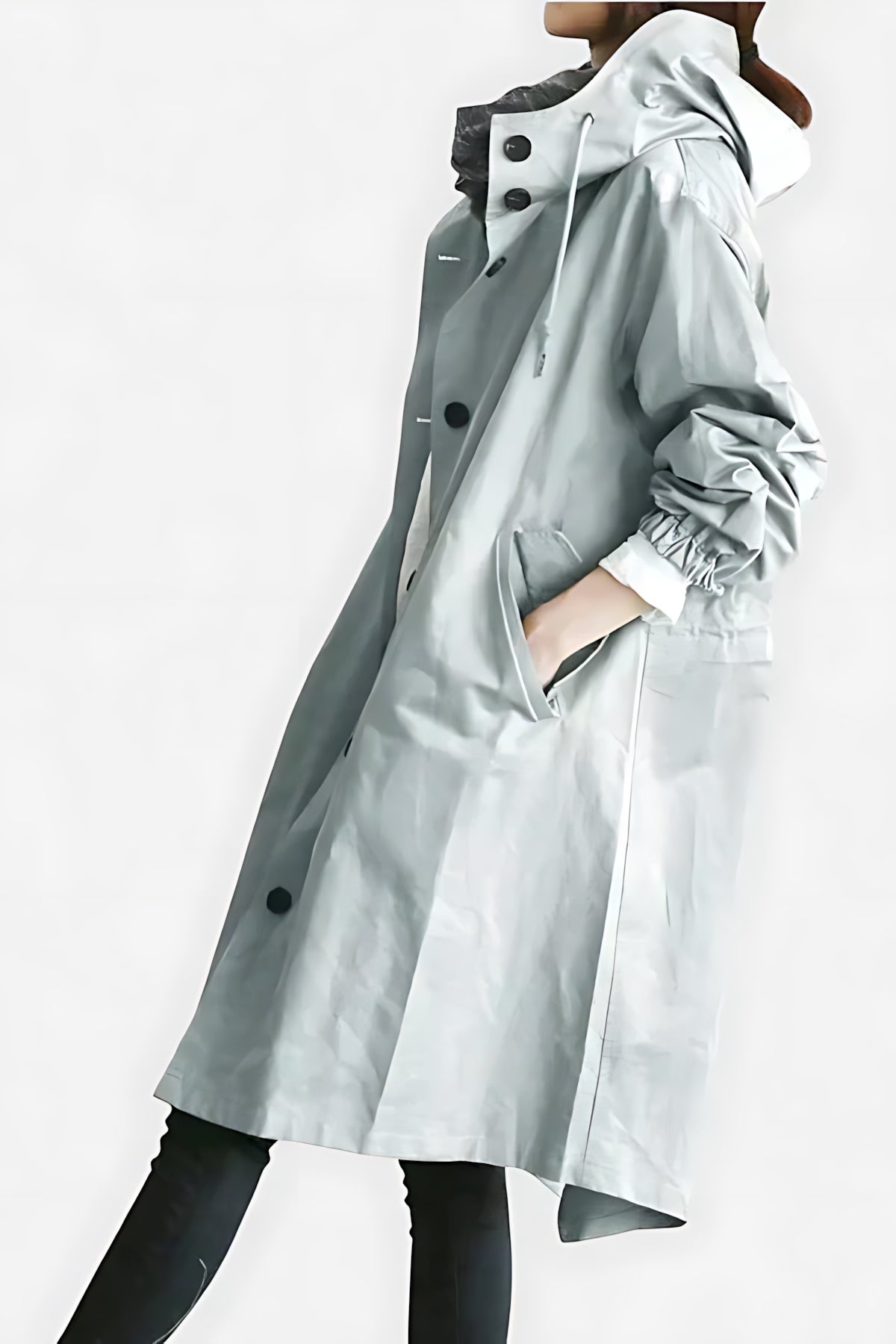 Tina | Hooded Oversized Longline Button Up Raincoat