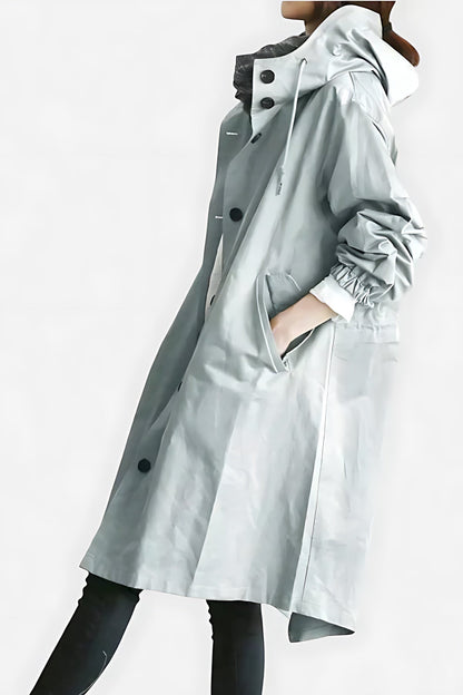 Tina | Hooded Oversized Longline Button Up Raincoat