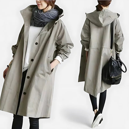 Tina | Hooded Oversized Longline Button Up Raincoat