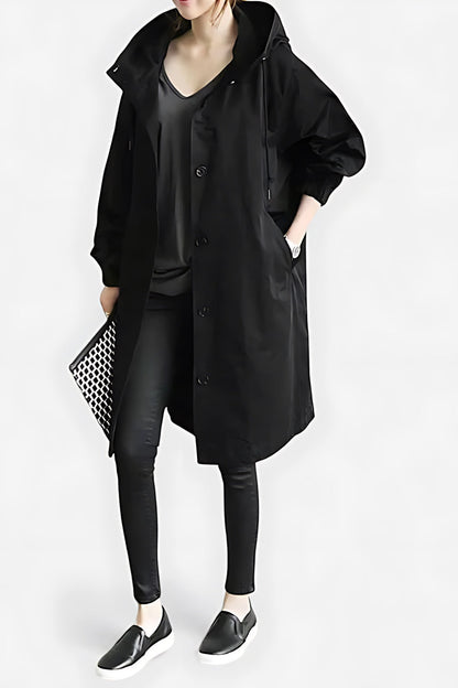 Tina | Hooded Oversized Longline Button Up Raincoat