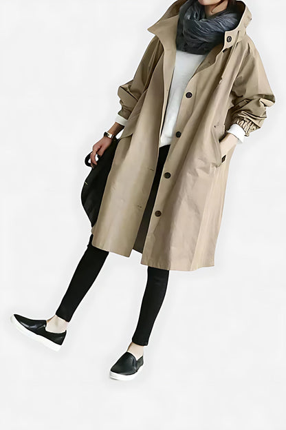 Tina | Hooded Oversized Longline Button Up Raincoat
