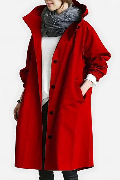 Tina | Hooded Oversized Longline Button Up Raincoat
