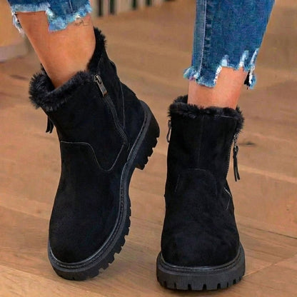 Kirsty | Fur Trim Faux Suede Chunky Sole Ankle Boots