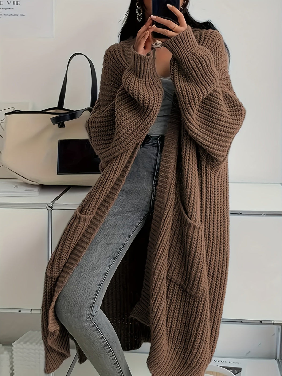 Rowena | Longline Open Front Ribbed Knit Cardigan