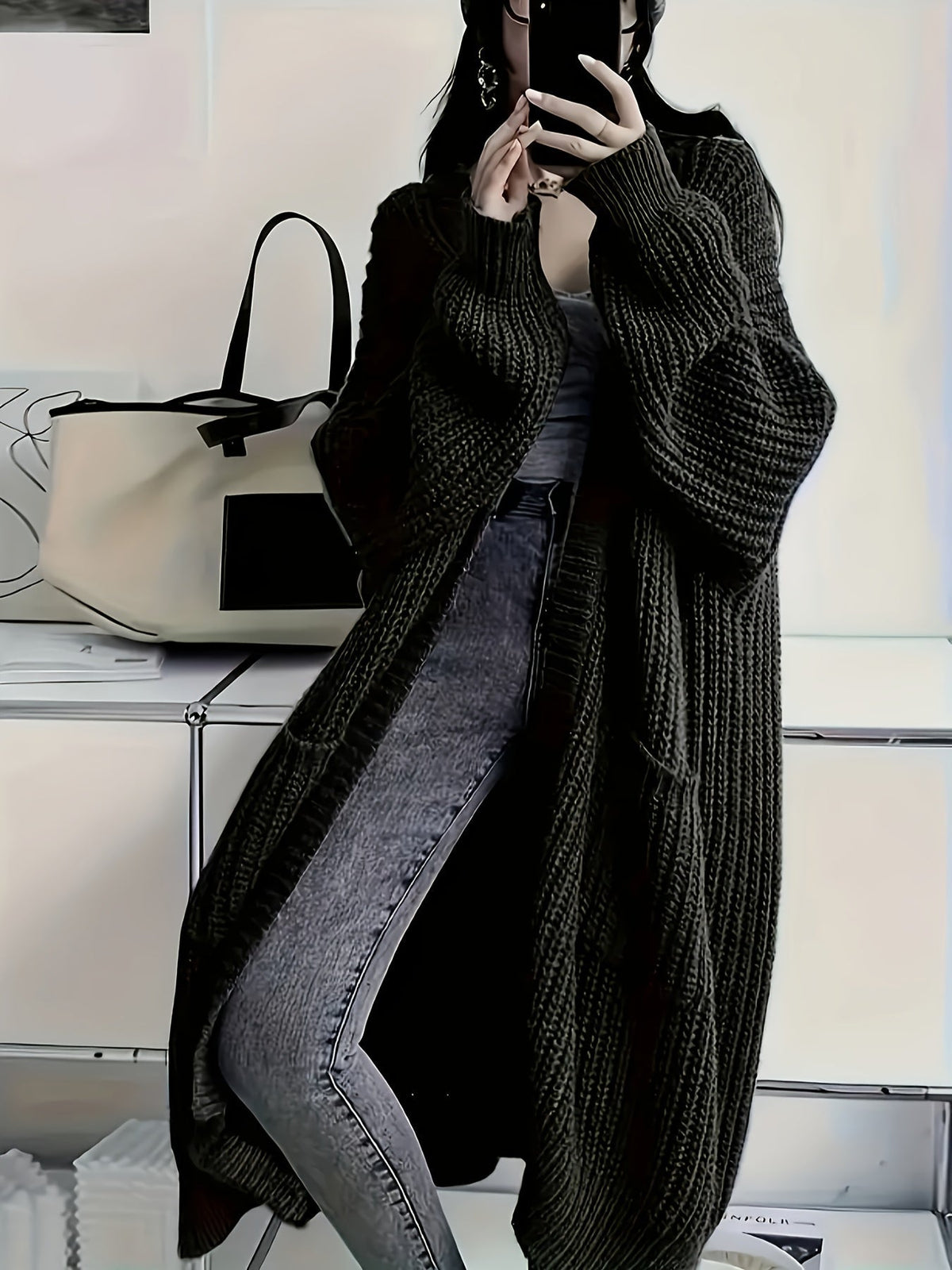 Rowena | Longline Open Front Ribbed Knit Cardigan