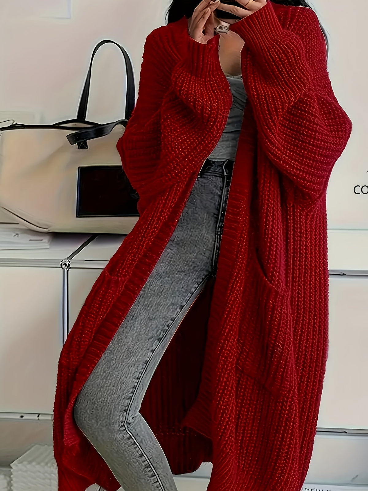 Rowena | Longline Open Front Ribbed Knit Cardigan