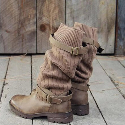 Tamsin | Slouch Knit Mid-Calf Boots with Buckle Straps