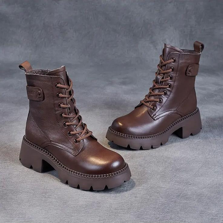 Oakley | Lace-Up Leather Ankle Boots with Arch Support and Lug Sole