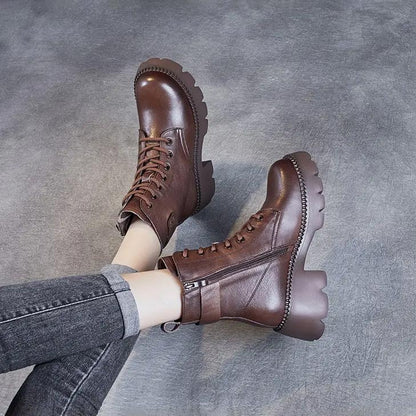 Oakley | Lace-Up Leather Ankle Boots with Arch Support and Lug Sole