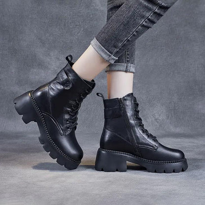 Oakley | Lace-Up Leather Ankle Boots with Arch Support and Lug Sole