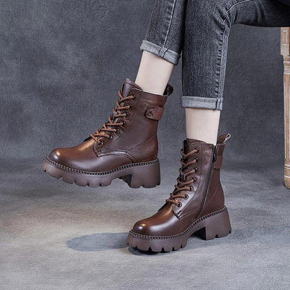 Oakley | Lace-Up Leather Ankle Boots with Arch Support and Lug Sole