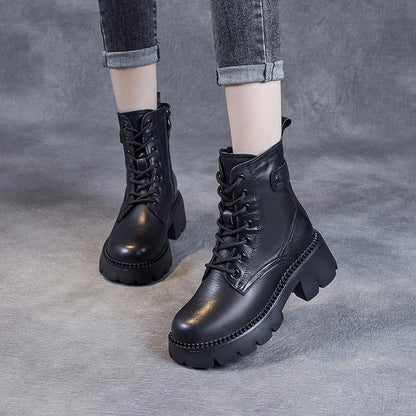 Oakley | Lace-Up Leather Ankle Boots with Arch Support and Lug Sole