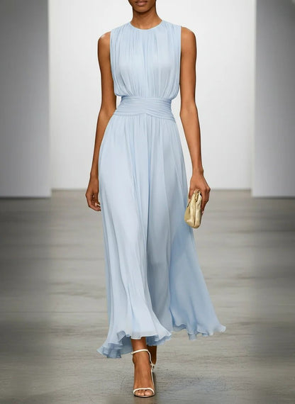 Charlotte | Wedding Guest Sleeveless A-Line Maxi Dress with Ruched Waist