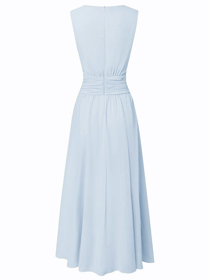 Charlotte | Wedding Guest Sleeveless A-Line Maxi Dress with Ruched Waist
