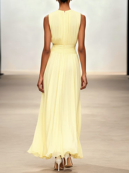 Charlotte | Wedding Guest Sleeveless A-Line Maxi Dress with Ruched Waist