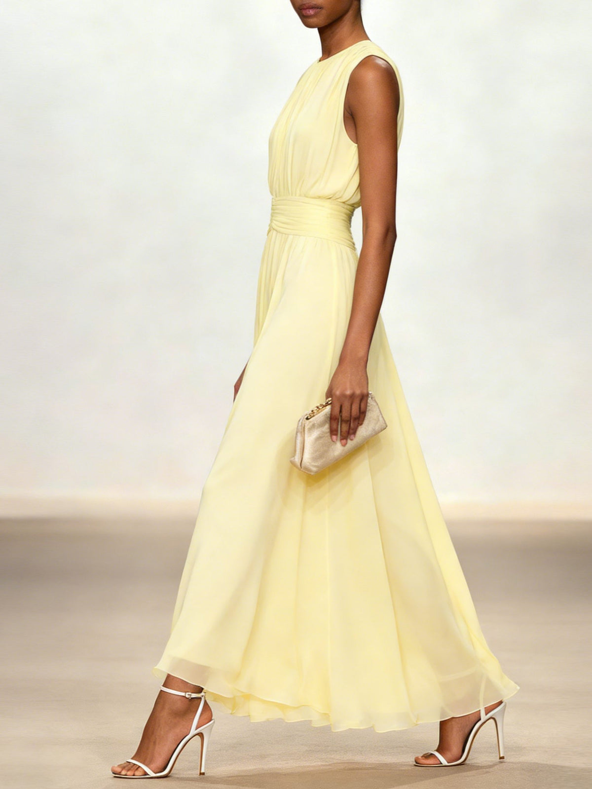 Charlotte | Wedding Guest Sleeveless A-Line Maxi Dress with Ruched Waist