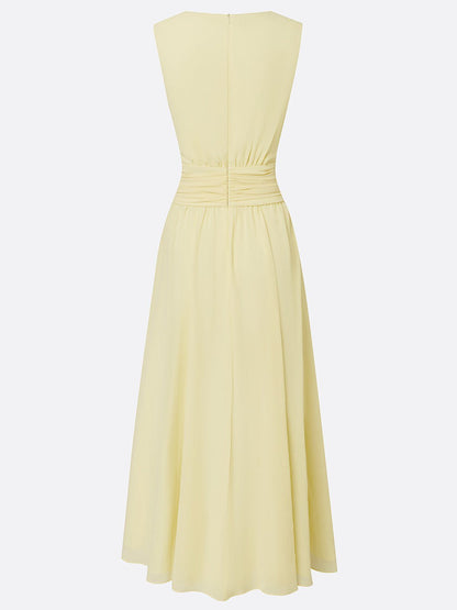 Charlotte | Wedding Guest Sleeveless A-Line Maxi Dress with Ruched Waist