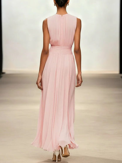 Charlotte | Wedding Guest Sleeveless A-Line Maxi Dress with Ruched Waist
