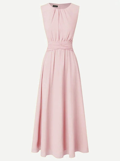 Charlotte | Wedding Guest Sleeveless A-Line Maxi Dress with Ruched Waist