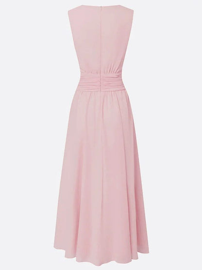 Charlotte | Wedding Guest Sleeveless A-Line Maxi Dress with Ruched Waist