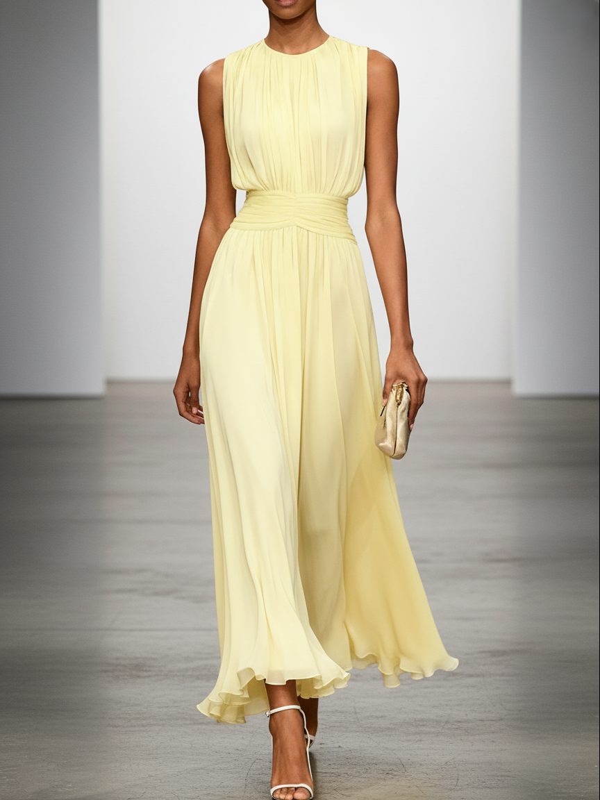 Charlotte | Wedding Guest Sleeveless A-Line Maxi Dress with Ruched Waist
