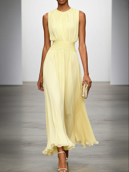 Charlotte | Wedding Guest Sleeveless A-Line Maxi Dress with Ruched Waist