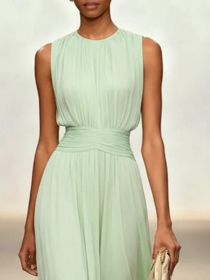 Charlotte | Wedding Guest Sleeveless A-Line Maxi Dress with Ruched Waist