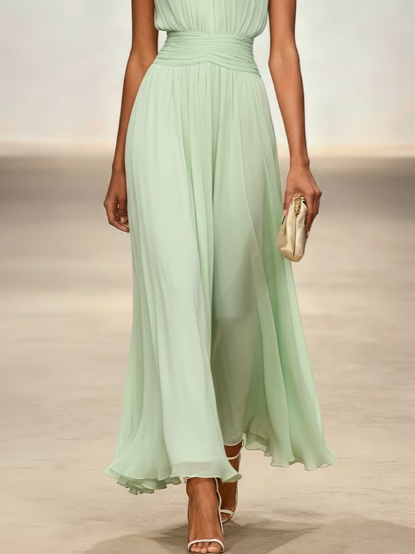 Charlotte | Wedding Guest Sleeveless A-Line Maxi Dress with Ruched Waist