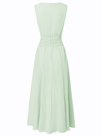 Charlotte | Wedding Guest Sleeveless A-Line Maxi Dress with Ruched Waist
