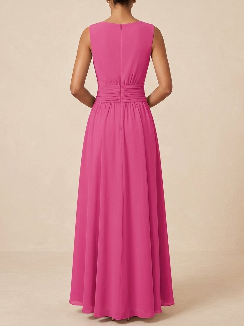 Charlotte | Wedding Guest Sleeveless A-Line Maxi Dress with Ruched Waist