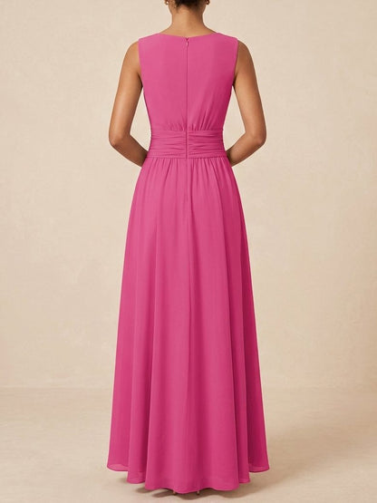 Charlotte | Wedding Guest Sleeveless A-Line Maxi Dress with Ruched Waist