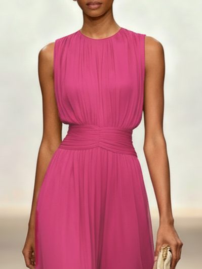 Charlotte | Wedding Guest Sleeveless A-Line Maxi Dress with Ruched Waist
