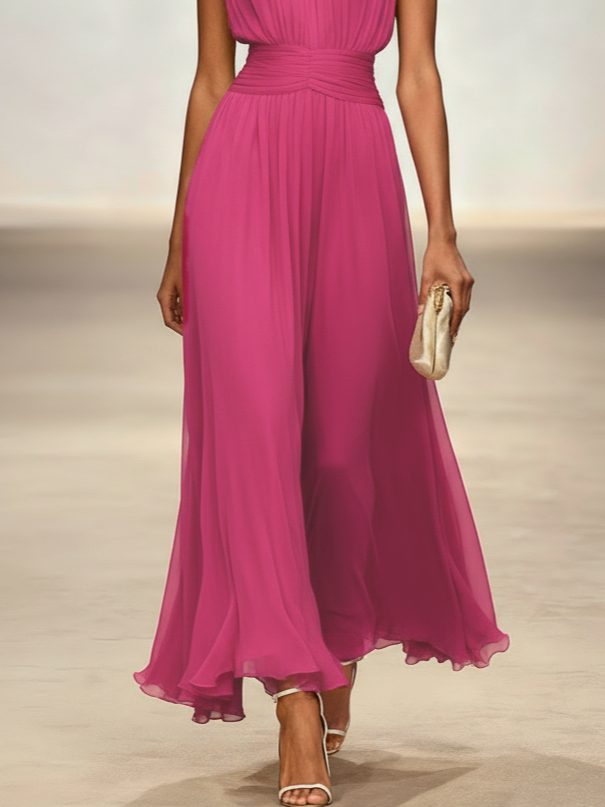 Charlotte | Wedding Guest Sleeveless A-Line Maxi Dress with Ruched Waist
