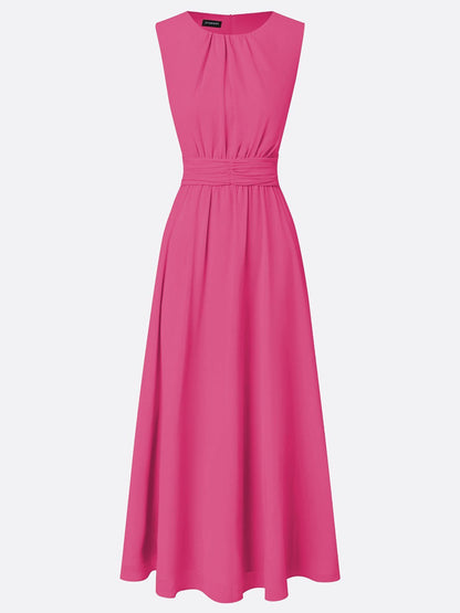 Charlotte | Wedding Guest Sleeveless A-Line Maxi Dress with Ruched Waist