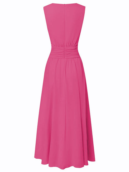 Charlotte | Wedding Guest Sleeveless A-Line Maxi Dress with Ruched Waist