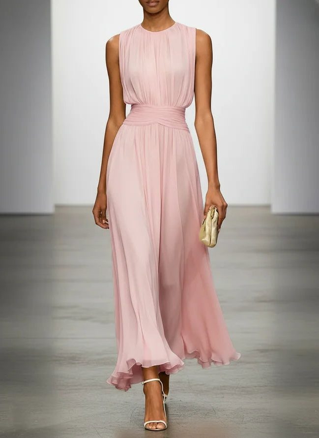 Charlotte | Wedding Guest Sleeveless A-Line Maxi Dress with Ruched Waist