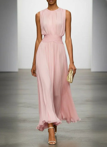 Charlotte | Wedding Guest Sleeveless A-Line Maxi Dress with Ruched Waist