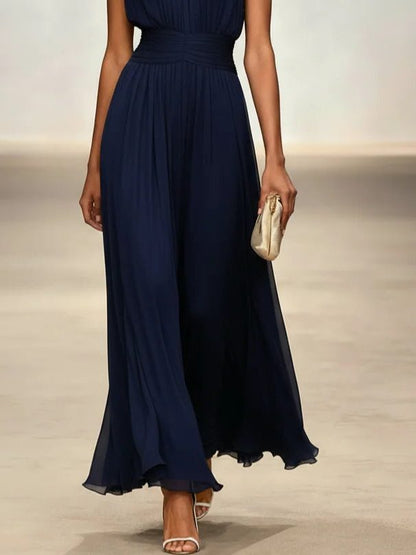 Charlotte | Wedding Guest Sleeveless A-Line Maxi Dress with Ruched Waist
