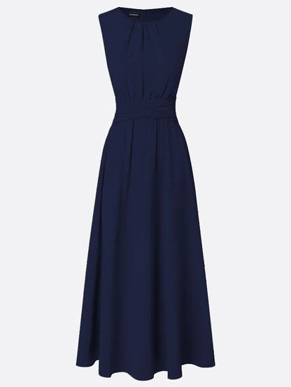 Charlotte | Wedding Guest Sleeveless A-Line Maxi Dress with Ruched Waist