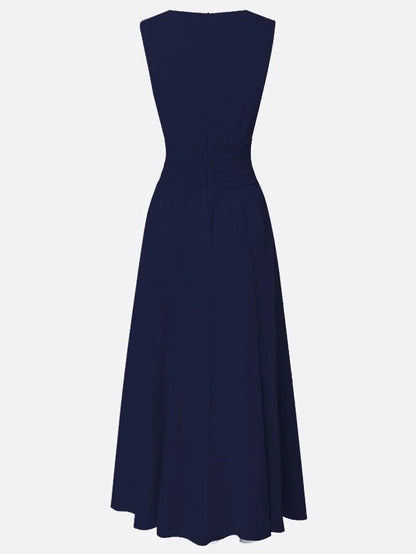 Charlotte | Wedding Guest Sleeveless A-Line Maxi Dress with Ruched Waist