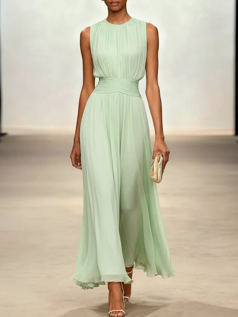 Charlotte | Wedding Guest Sleeveless A-Line Maxi Dress with Ruched Waist