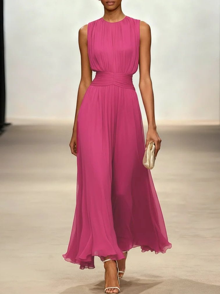 Charlotte | Wedding Guest Sleeveless A-Line Maxi Dress with Ruched Waist